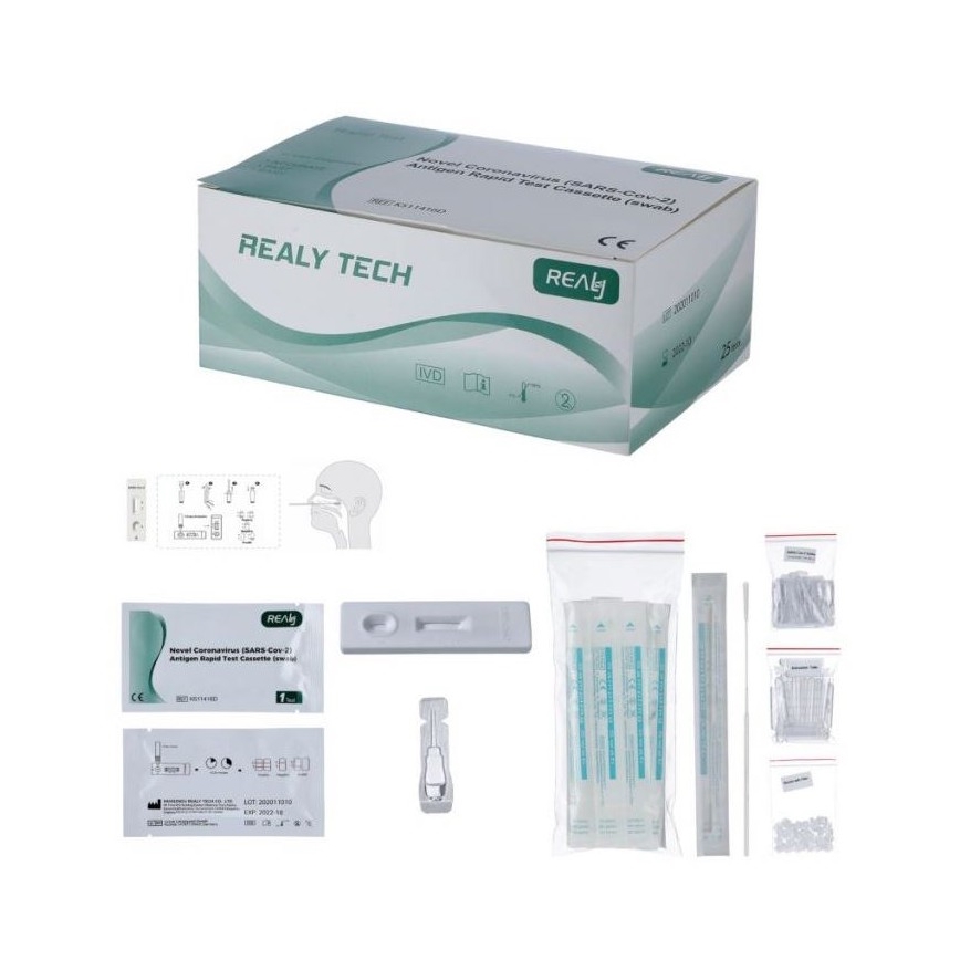 RealyTech - Antigenas COVID-19 Greitasis testas (tamponėlis) - iš nosies 25vnt