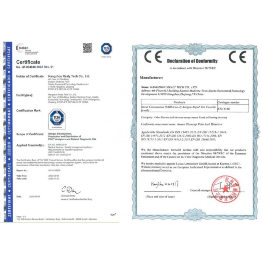 RealyTech - Antigenas COVID-19 Greitasis testas (tamponėlis) - iš nosies 25vnt