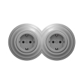 Reblig - Dviguba retro sieninė rozetė su rėmeliu SCHUKO 230 V pilka