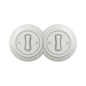 Reblig - Dvigubas retro vienpolinis jungiklis su rėmeliu Nr. 1 keramikinės baltos spalvos
