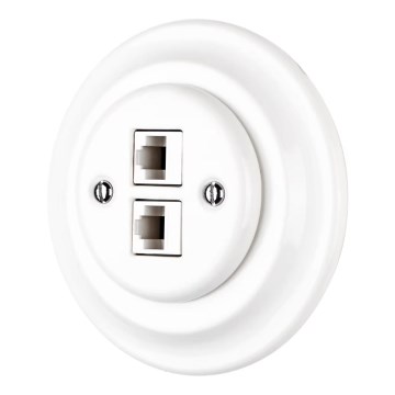 Reblig - Porcelianinė retro Ethernet rozetė su rėmeliu 2x CAT.5E balta