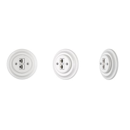 Reblig - Porcelianinė retro Ethernet rozetė su rėmeliu 2x CAT.5E balta