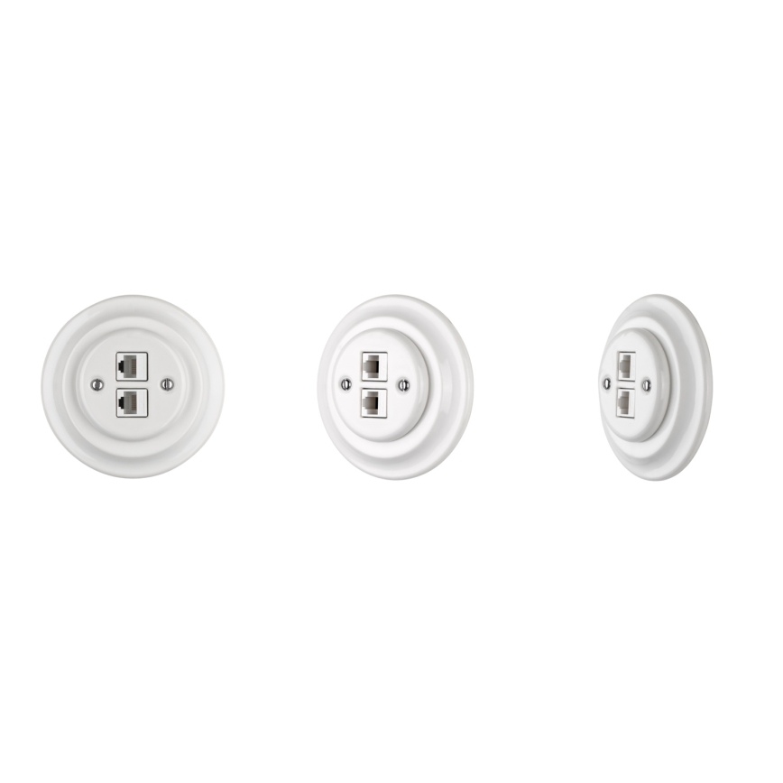 Reblig - Porcelianinė retro Ethernet rozetė su rėmeliu 2x CAT.5E balta