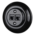 Reblig - porcelianinė retro Ethernet rozetė su rėmeliu, 2x CAT5e, juoda