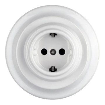 Reblig - porcelianinė retro sieninė SCHUKO rozetė su rėmeliu 250V/16A balta