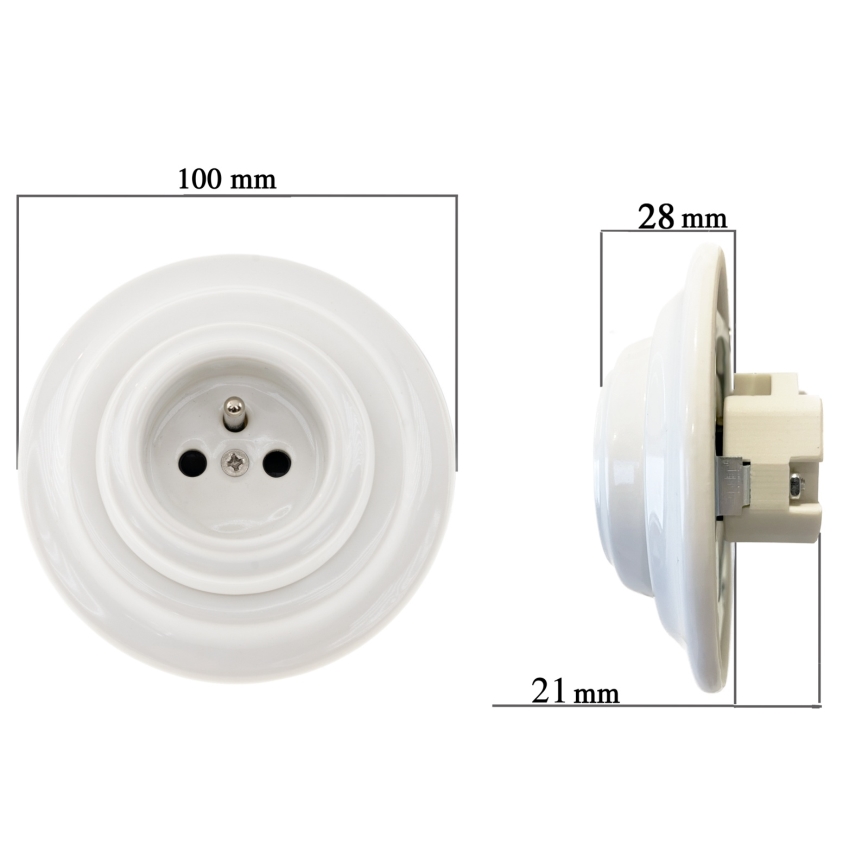 Reblig - Porcelianinė retro stiliaus namų rozetė su rėmeliu 250V/16A, balta