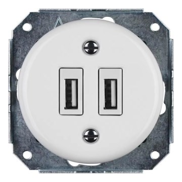 Reblig - porcelianinė retro USB maitinimo rozetė be rėmelio, 2x USB-A, balta