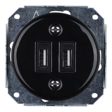 Reblig - Porcelianinė retro USB maitinimo rozetė be rėmelio, 2x USB-A, juoda
