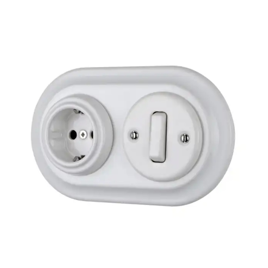 Reblig - Porcelianinė retro namų rozetė be rėmelio SCHUKO 250V/16A balta