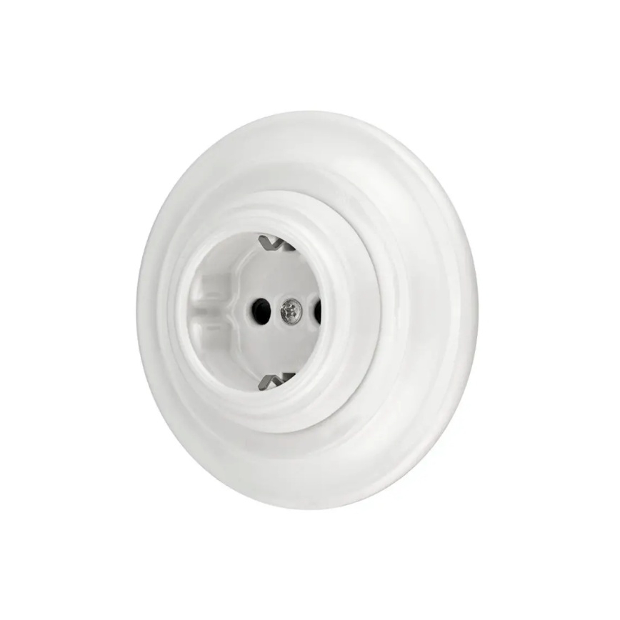 Reblig - Porcelianinė retro sieninė rozetė su rėmeliu SCHUKO 250V/16A balta