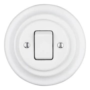 Reblig - Porcelianinis retro viengubas jungiklis su rėmeliu Nr. 7 baltas
