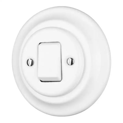 Reblig - Porcelianinis retro viengubas jungiklis su rėmeliu Nr. 7 baltas
