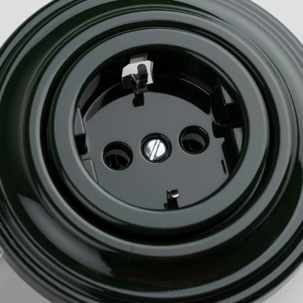 Reblig - retro namų lizdas su SCHUKO rėmeliu 230 V/16 A, žalias