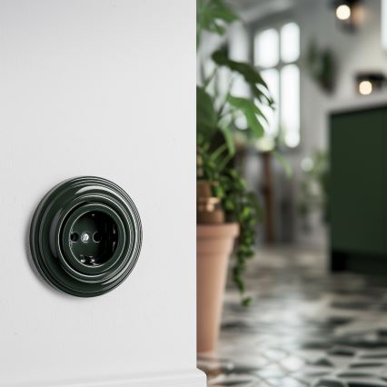 Reblig - retro namų lizdas su SCHUKO rėmeliu 230 V/16 A, žalias