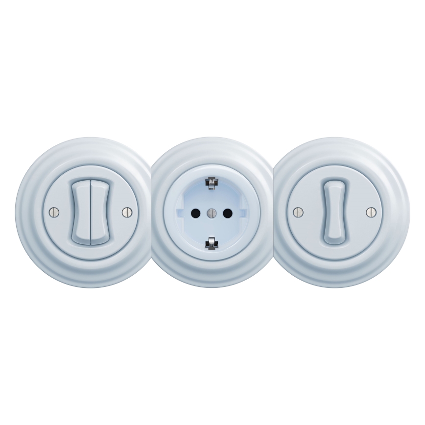 Reblig - Retro namų sieninis lizdas be rėmelio SCHUKO 230V/16A mėlynas