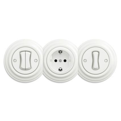 Reblig - Retro sieninė rozetė be rėmo SCHUKO 230 V/16 A, keramikinė, balta