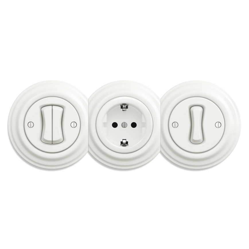 Reblig - Retro sieninė rozetė be rėmo SCHUKO 230 V/16 A, keramikinė, balta