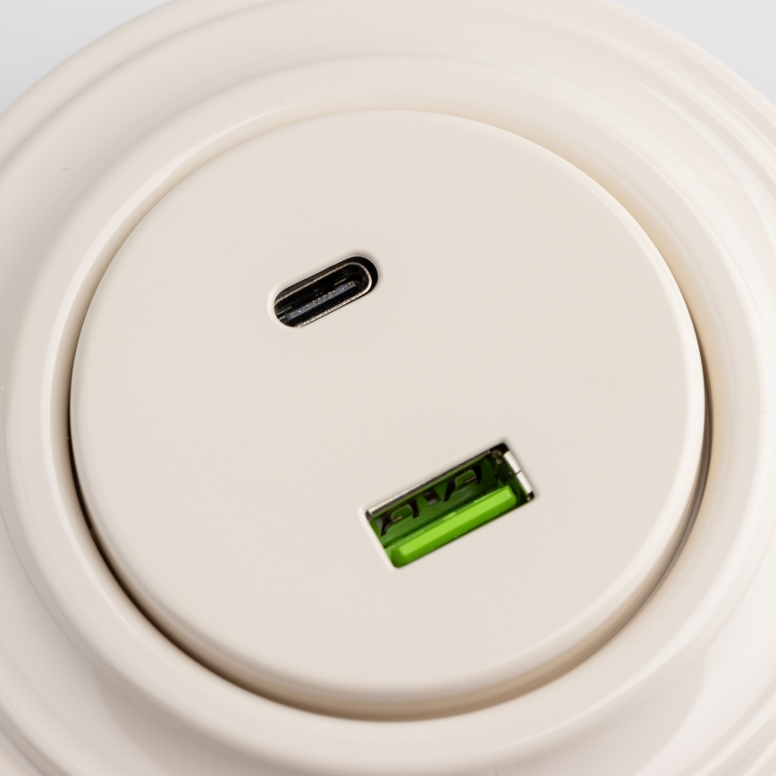 Reblig - Retro USB lizdas A+C su rėmeliu smėlio spalvos