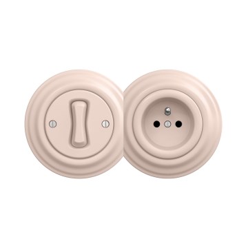 Reblig - Retro vienpolinis jungiklis Nr. 1 ir 230 V lizdas su rėmeliu, vintažinė rožinė