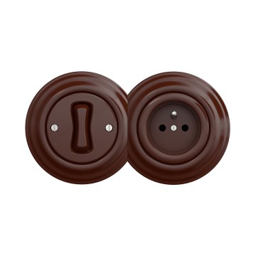 Reblig - Retro vienpolinis jungiklis Nr. 1 ir 230 V rozetė su rėmeliu, rudos spalvos