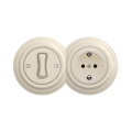 Reblig - Retro vienpolinis jungiklis Nr. 1 ir SCHUKO 230 V lizdas su rėmeliu, smėlio spalvos