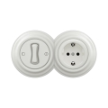 Reblig - Retro vienpolinis jungiklis Nr. 1 ir SCHUKO 230V lizdas su keraminiu rėmu, baltas