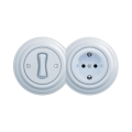 Reblig - retro vienpolinis jungiklis Nr. 1 ir SCHUKO 230V lizdas su mėlynu rėmeliu