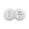 Reblig - Retro vienpolinis jungiklis Nr. 1 ir SCHUKO 230V lizdas su rėmeliu, sniego baltos spalvos