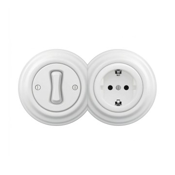 Reblig - Retro vienpolinis jungiklis Nr. 1 ir SCHUKO lizdas 230 V su sniego baltos spalvos rėmu