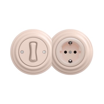 Reblig - Retro vienpolio jungiklis Nr. 1 ir SCHUKO 230 V rozetė su vintažinio rožinio atspalvio rėmeliu