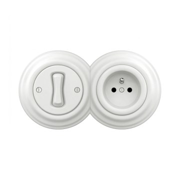 Reblig - Retro vienpolis jungiklis Nr. 1 ir 230 V lizdas su rėmeliu sniego baltos spalvos