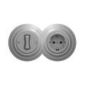 Reblig - retro vienpolis jungiklis Nr. 1 ir SCHUKO 230 V lizdas su rėmeliu, pilkos spalvos