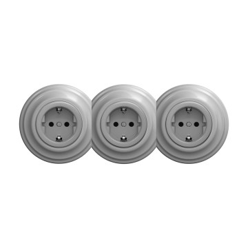Reblig - Triguba retro sieninė rozetė su rėmeliu SCHUKO 230V pilka