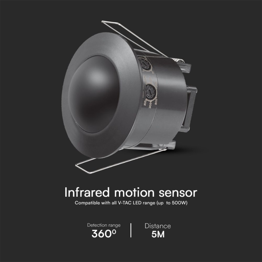 Recessed motion jutiklis PIR 360° 500W/230V juoda