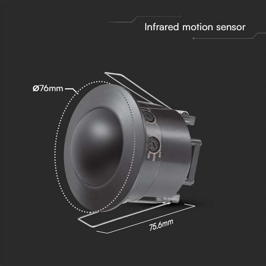 Recessed motion jutiklis PIR 360° 500W/230V juoda