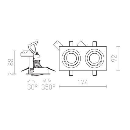 RED - Design Rendl - R12713- Įleidžiamas akcentinis šviestuvas PASADENA 2xGU10/50W/230V