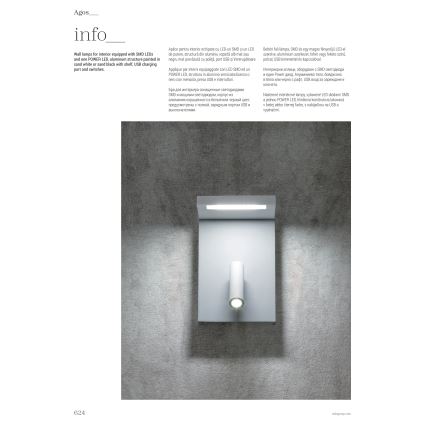 Redo 01-1499 - LED sieninis akcentinis šviestuvas AGOS LED/6W/230V + LED/3,2W USB balta