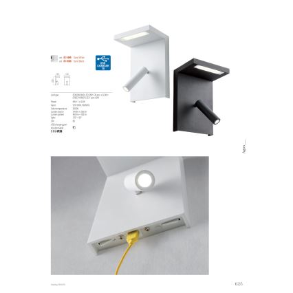 Redo 01-1499 - LED sieninis akcentinis šviestuvas AGOS LED/6W/230V + LED/3,2W USB balta