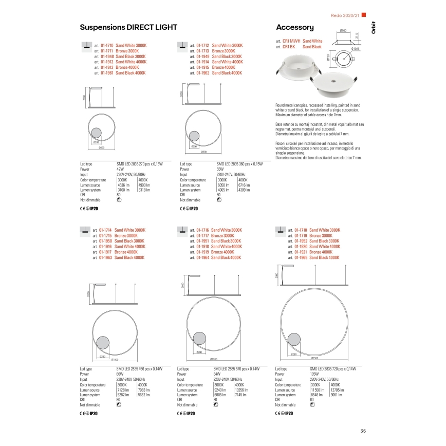 Redo 01-1713 - LED Sietynas, kabinamas ant virvės ORBIT LED/55W/230V