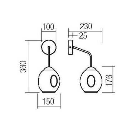 Redo 01-2618 - Sieninis šviestuvas PIERCE 1xE27/42W/230V juoda/dūminis