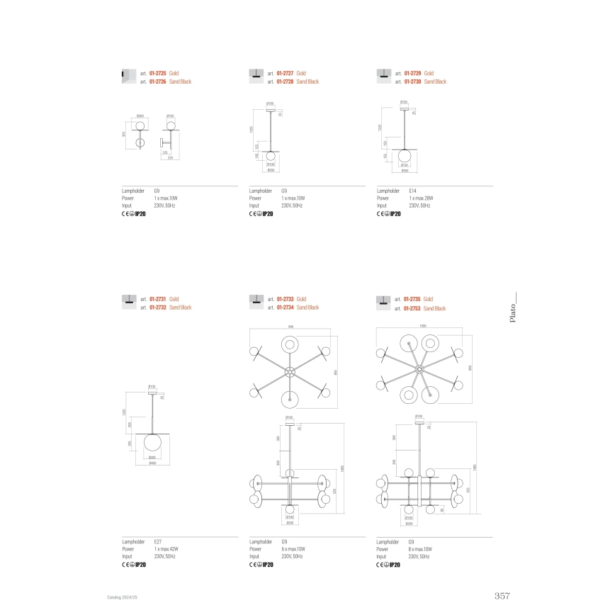 Redo 01-2733 - Sietynas ant stulpo PLATO 6xG9/10W/230V auksas