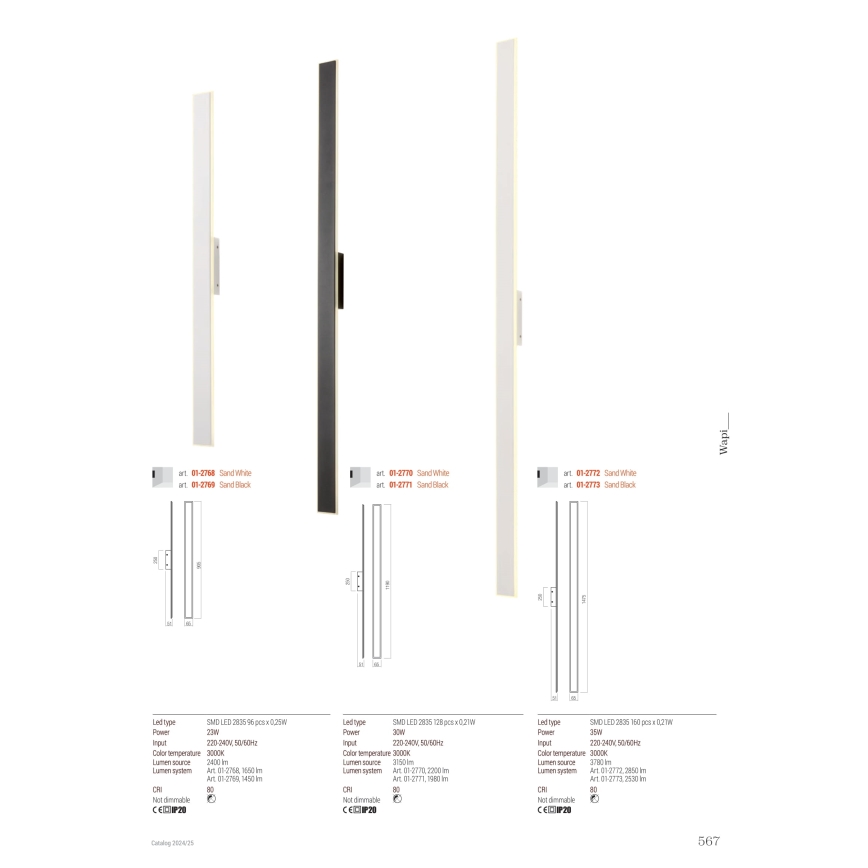 Redo 01-2771 - LED sieninis šviestuvas WAPI LED/30W/230V 119 cm juoda