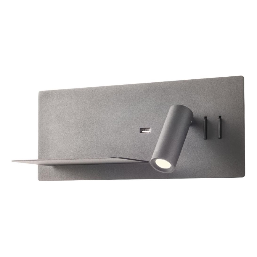 Redo 01-2985 - LED sieninis akcentinis šviestuvas BROOK LED/8W/230V + LED/3W USB CRI 90 juoda kairė