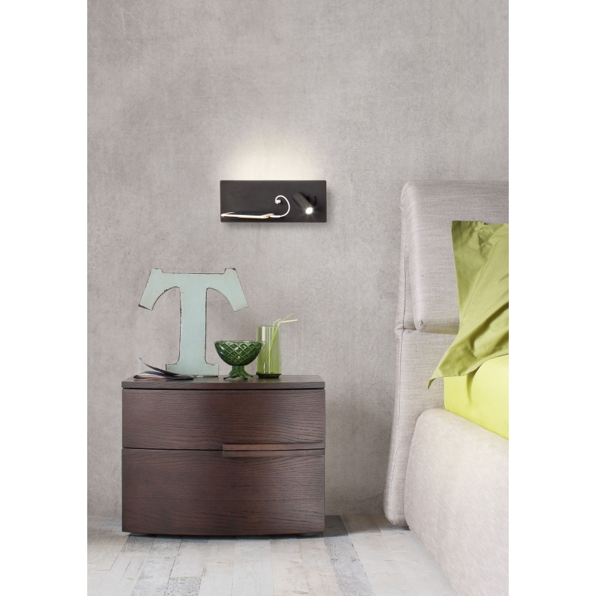Redo 01-2985 - LED sieninis akcentinis šviestuvas BROOK LED/8W/230V + LED/3W USB CRI 90 juoda kairė