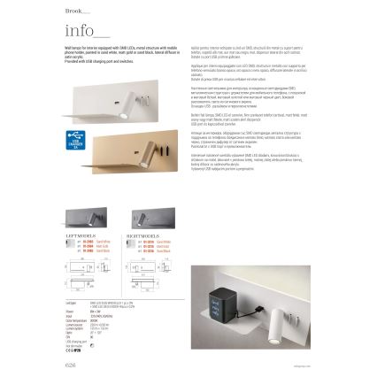 Redo 01-2985 - LED sieninis akcentinis šviestuvas BROOK LED/8W/230V + LED/3W USB CRI 90 juoda kairė