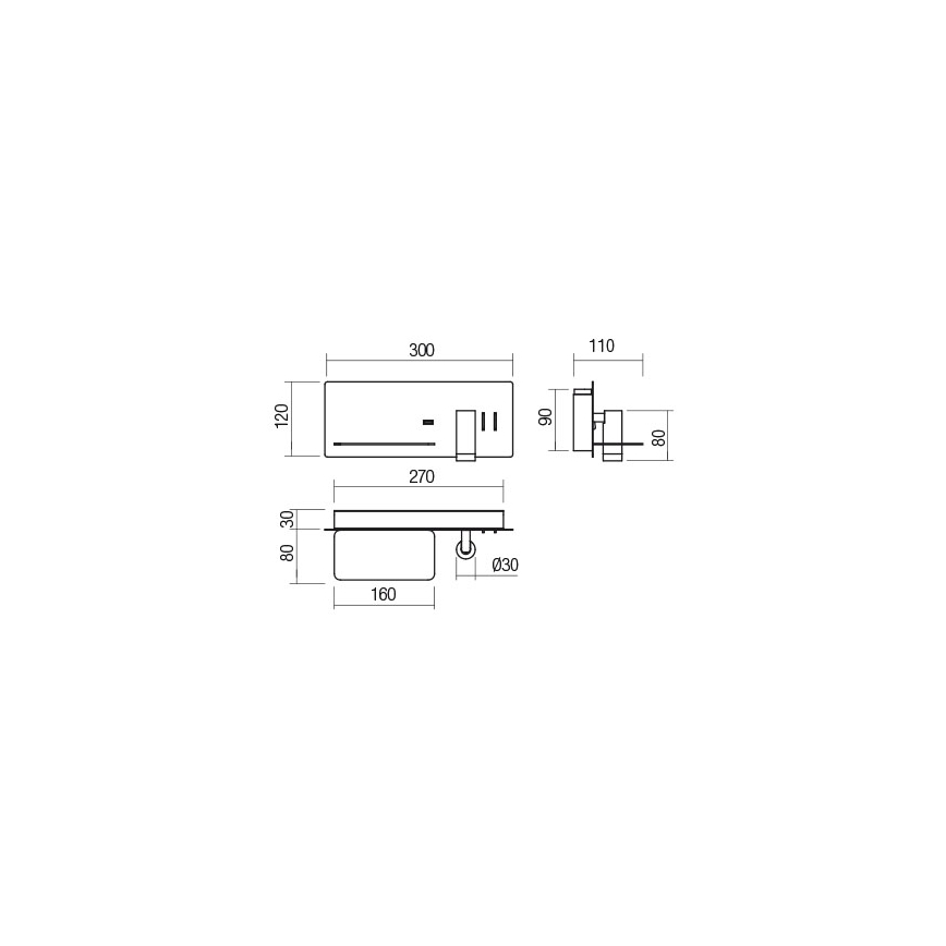Redo 01-2985 - LED sieninis akcentinis šviestuvas BROOK LED/8W/230V + LED/3W USB CRI 90 juoda kairė