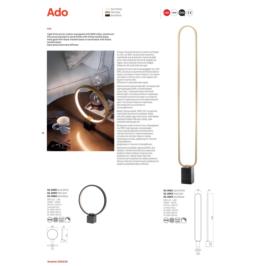 Redo 01-3063 - LED pritemdomas toršeras ADO LED/24W/230V juoda