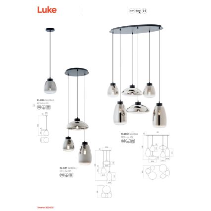 Redo 01-3197 - Pakabinamas sietynas LUKE 3xE27/42W/230V diametras 46 cm juoda