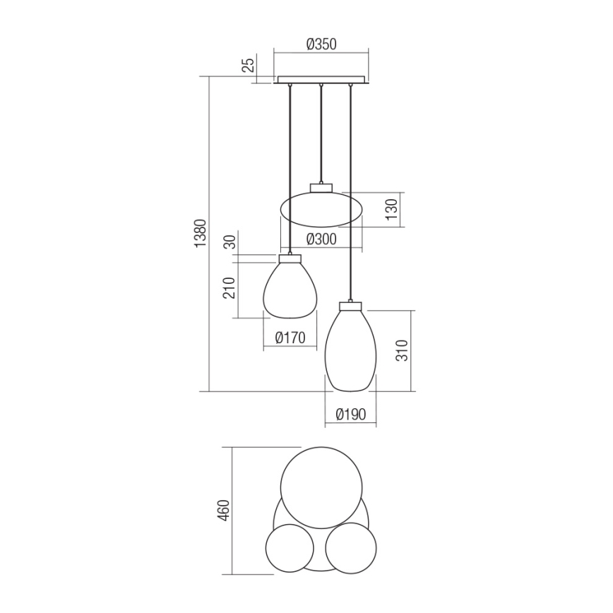 Redo 01-3197 - Pakabinamas sietynas LUKE 3xE27/42W/230V diametras 46 cm juoda