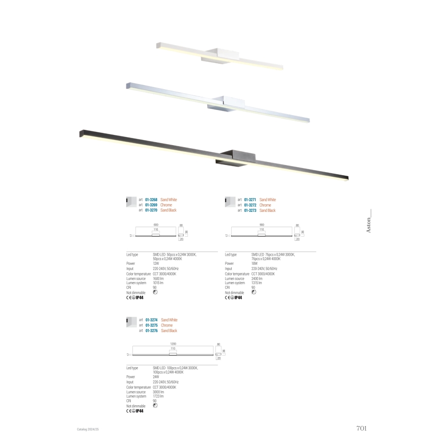 Redo 01-3268 - LED vonios veidrodžio apšvietimas ASTON LED/12W/230V 60 cm CRI 90 IP44 balta